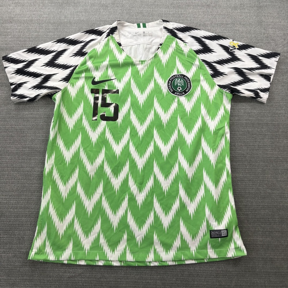Nigeria Soccer Jersey 2018 Nike Mens Home Green Size Large #15 Slim Fit